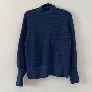 Mauve Dark Navy Cable-Front Mock Neck Sweater